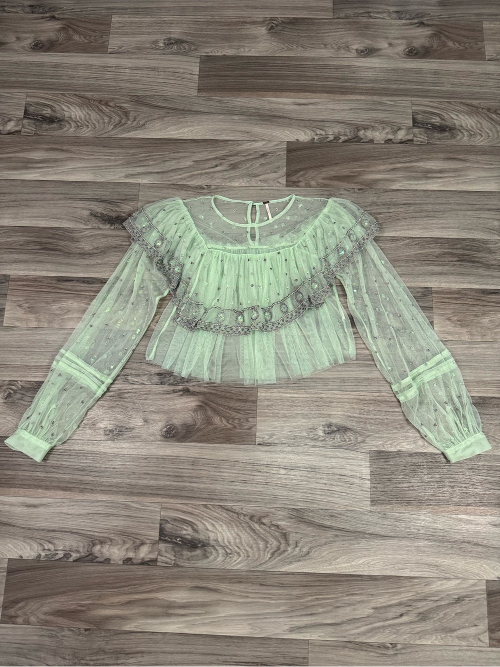 Free People Disco Ball Embellished Sequined Long Sleeve Top Blouse Size Small